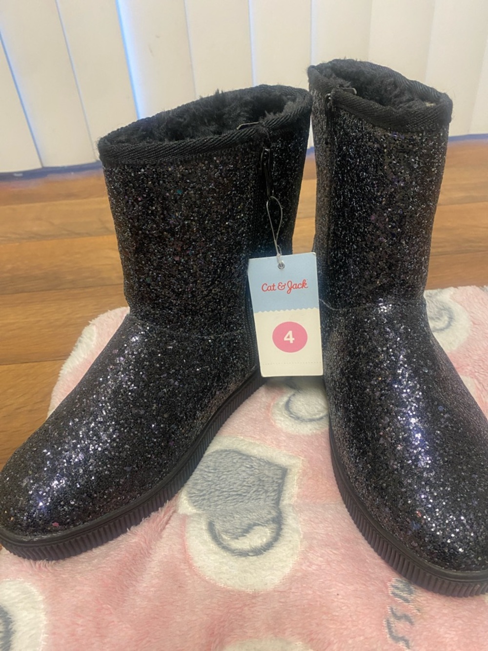 Cat & Jack Black Glitter Girls' Snow Boots
